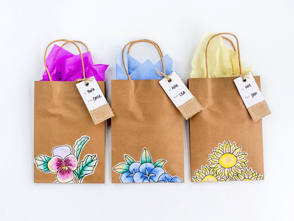 25 Cute DIY Gift Bag Ideas To Make Blitsy   Modern Botanical Brown Paper Gift Bags 