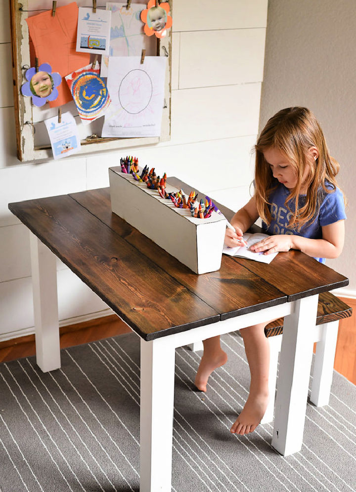 25 DIY Kids Table Plans With Chairs And Storage Option   Farmhouse Style Kids Table 