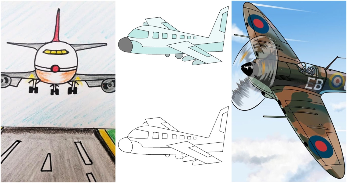 How To Draw A Plane For Kids, Step by Step, Drawing Guide, by Dawn -  DragoArt