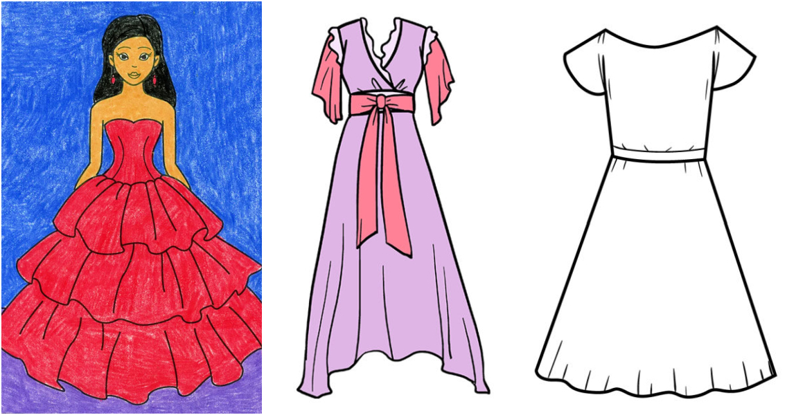 Fashion Girl Red Dress Colored Drawing - Drawing Skill