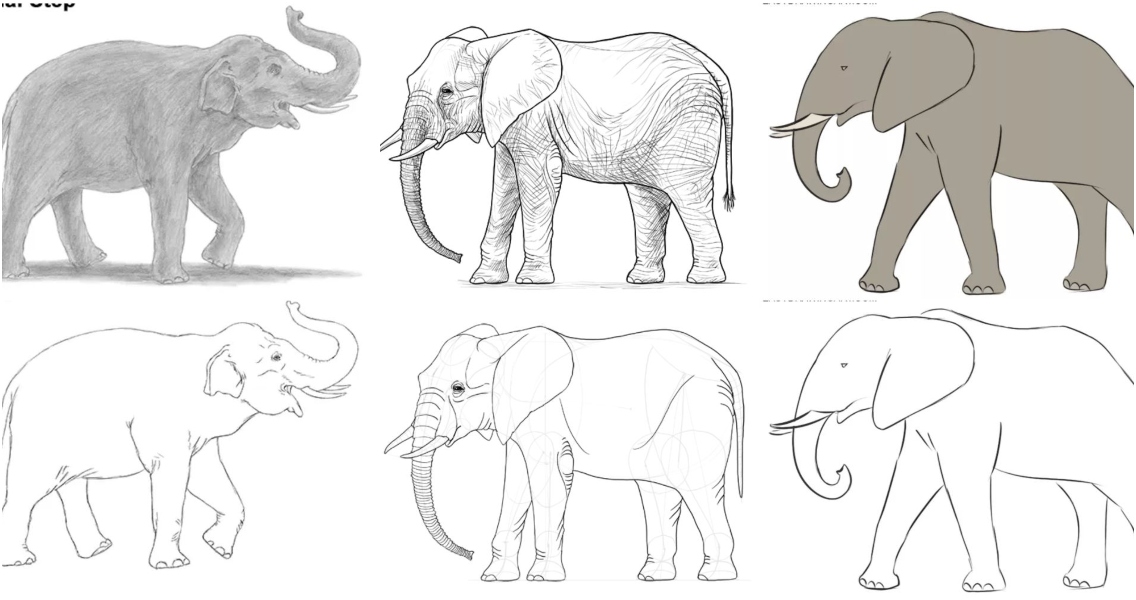 Cute baby elephant cartoon outline set easy Vector Image