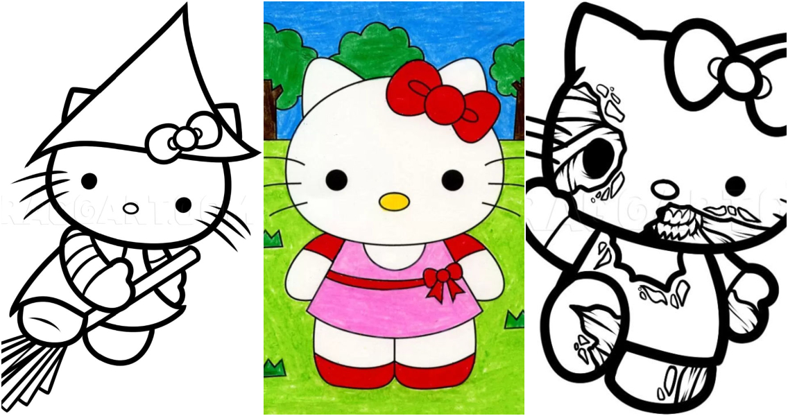 How To Draw Hello Kitty (New Lesson With Color) - YouTube