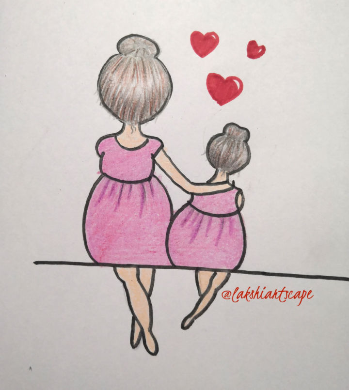 25 Easy Mother And Daughter Drawing Ideas To Draw 0715