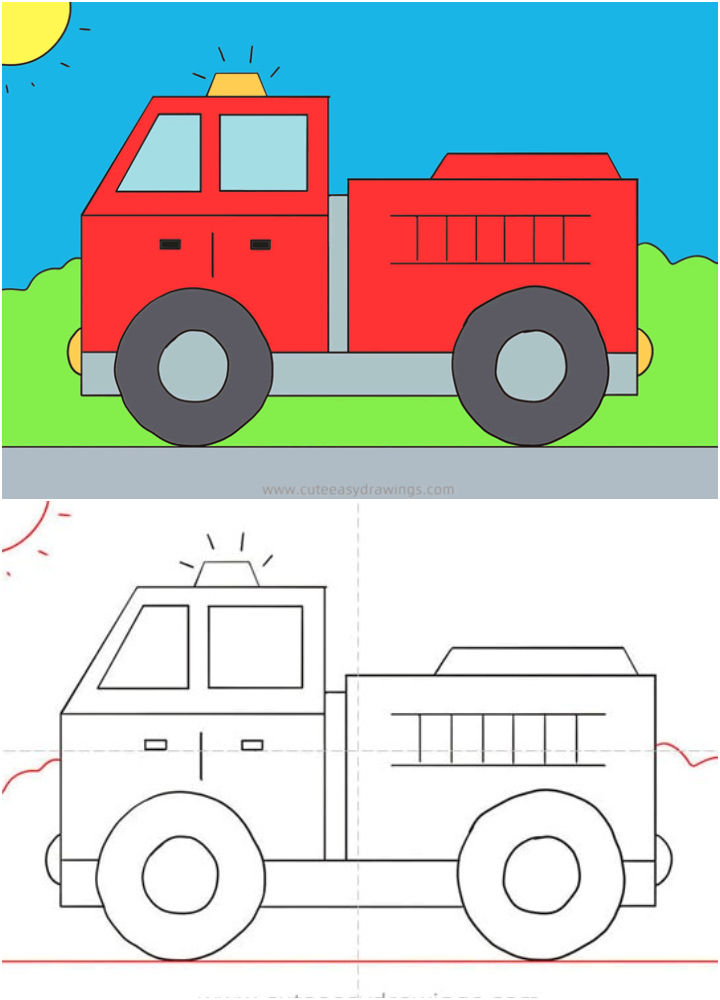 25 Easy Fire Truck Drawing Ideas - How to Draw