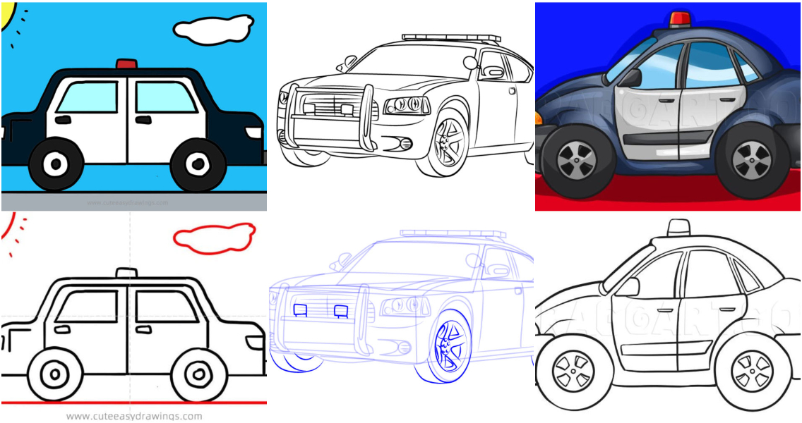 Easy How to Draw a Police Car Tutorial Video and Police Car Coloring Page