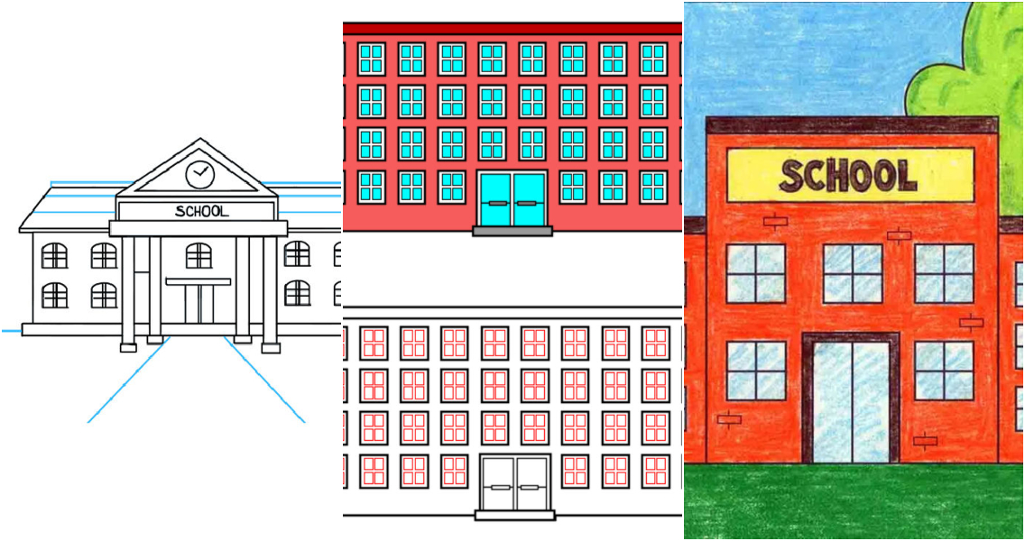 School building draw Royalty Free Vector Image